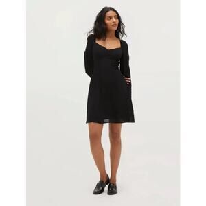 Hill House The Felicity Dress Black LBD Sweetheart Neck Puff Sleeves Size Small